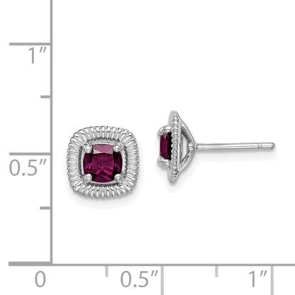 Sterling Silver Rhod-Plat Rhodolite Garnet Square Post Earrings
