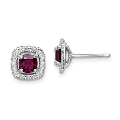 Sterling Silver Rhod-Plat Rhodolite Garnet Square Post Earrings