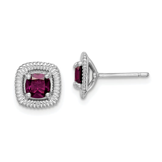 Sterling Silver Rhod-Plat Rhodolite Garnet Square Post Earrings