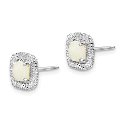 Sterling Silver Rhod-Plat Milky Opal Square Post Earrings