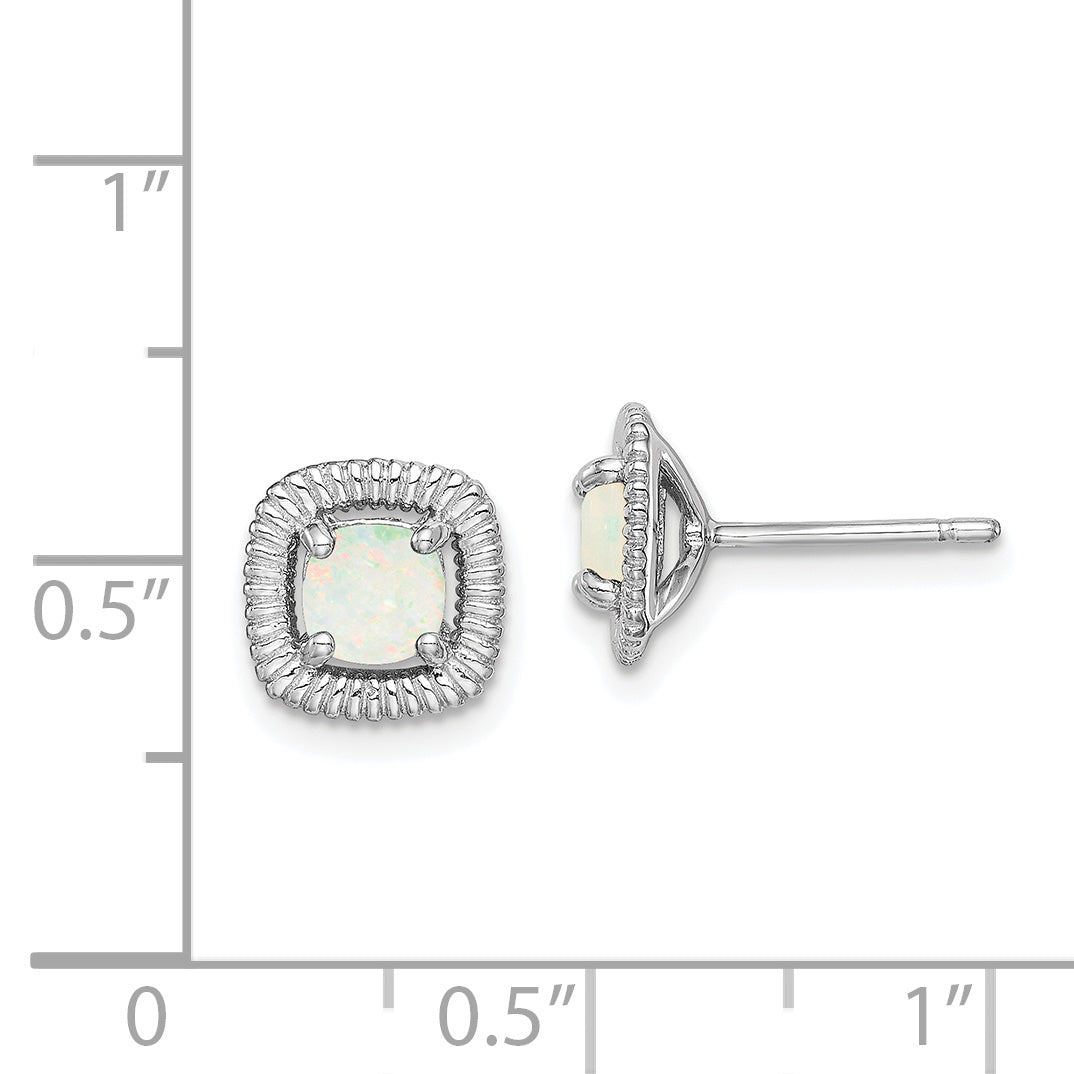 Sterling Silver Rhod-Plat Milky Opal Square Post Earrings