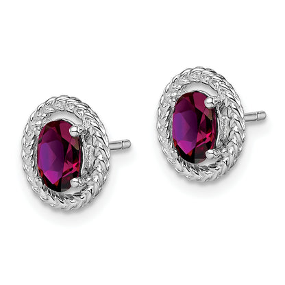 Sterling Silver Rhod-Plat Rhodolite Garnet Oval Post Earrings