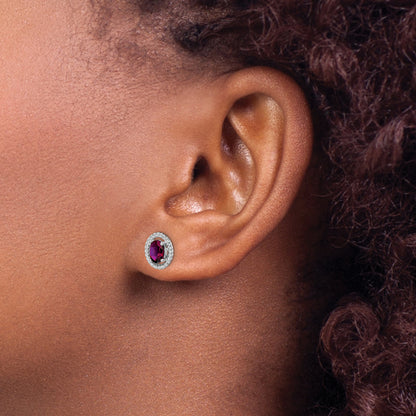 Sterling Silver Rhod-Plat Rhodolite Garnet Oval Post Earrings