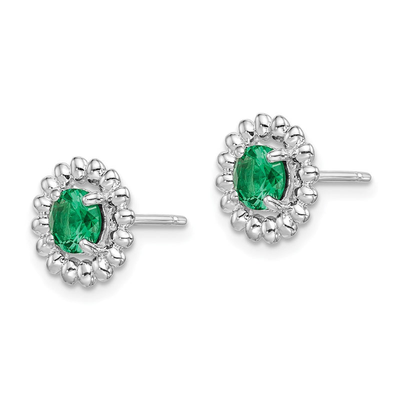Sterling Silver Rhod-Plat Created Emerald Earrings