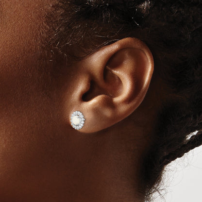Sterling Silver Rhod-Plat Milky Opal Earrings