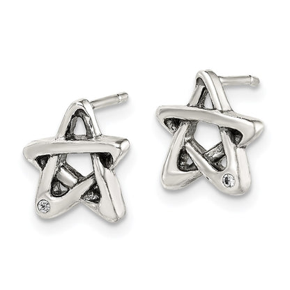 Sterling Silver Cz Antiqued Star Earrings