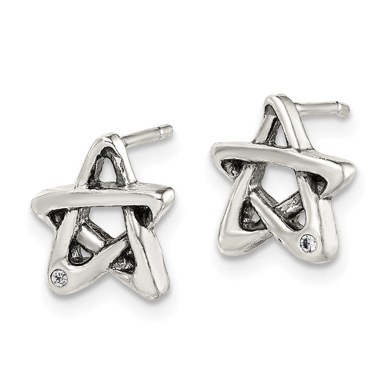 Sterling Silver Cz Antiqued Star Earrings