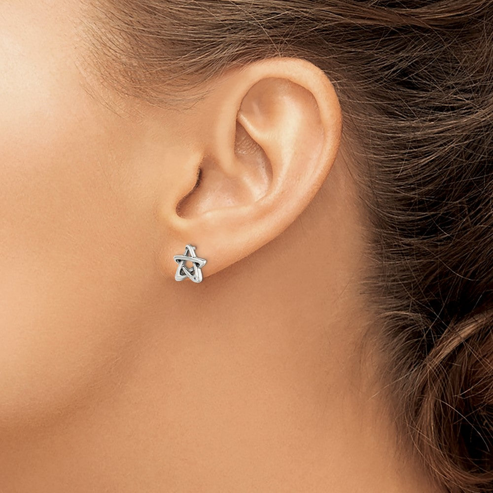 Sterling Silver Cz Antiqued Star Earrings
