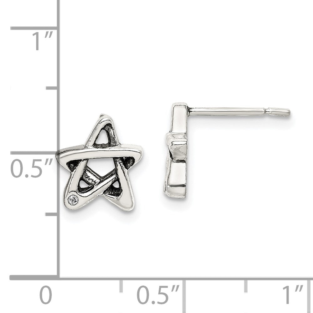 Sterling Silver Cz Antiqued Star Earrings