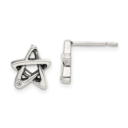 Sterling Silver Cz Antiqued Star Earrings