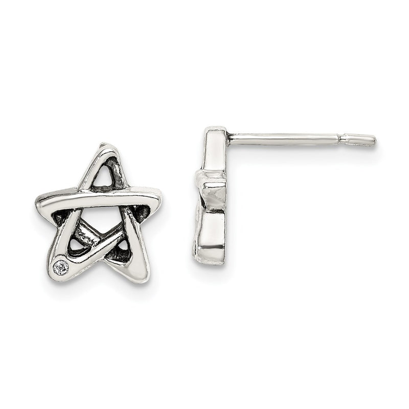 Sterling Silver Cz Antiqued Star Earrings