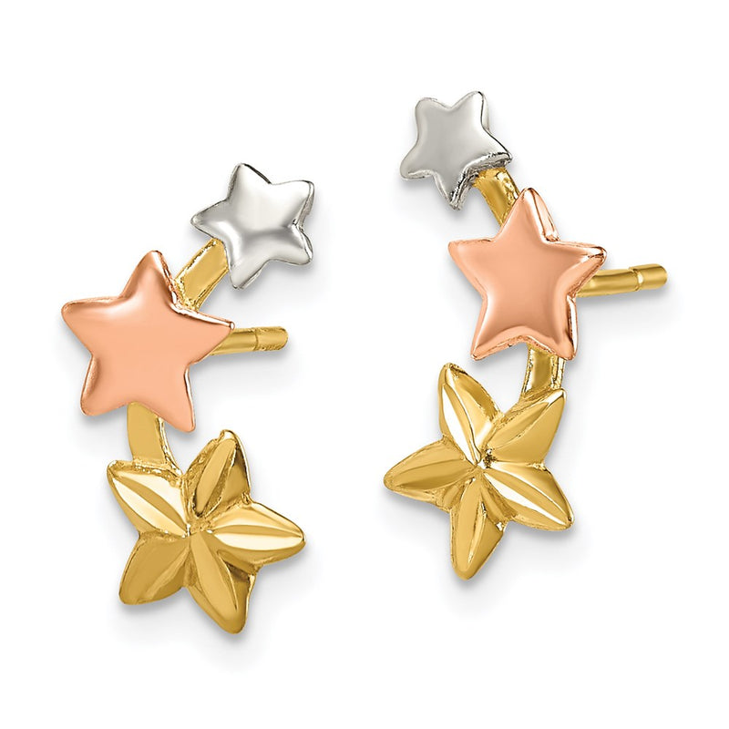 Sterling Silver And Flash Yellow Rose Gold Plated Star Earrings