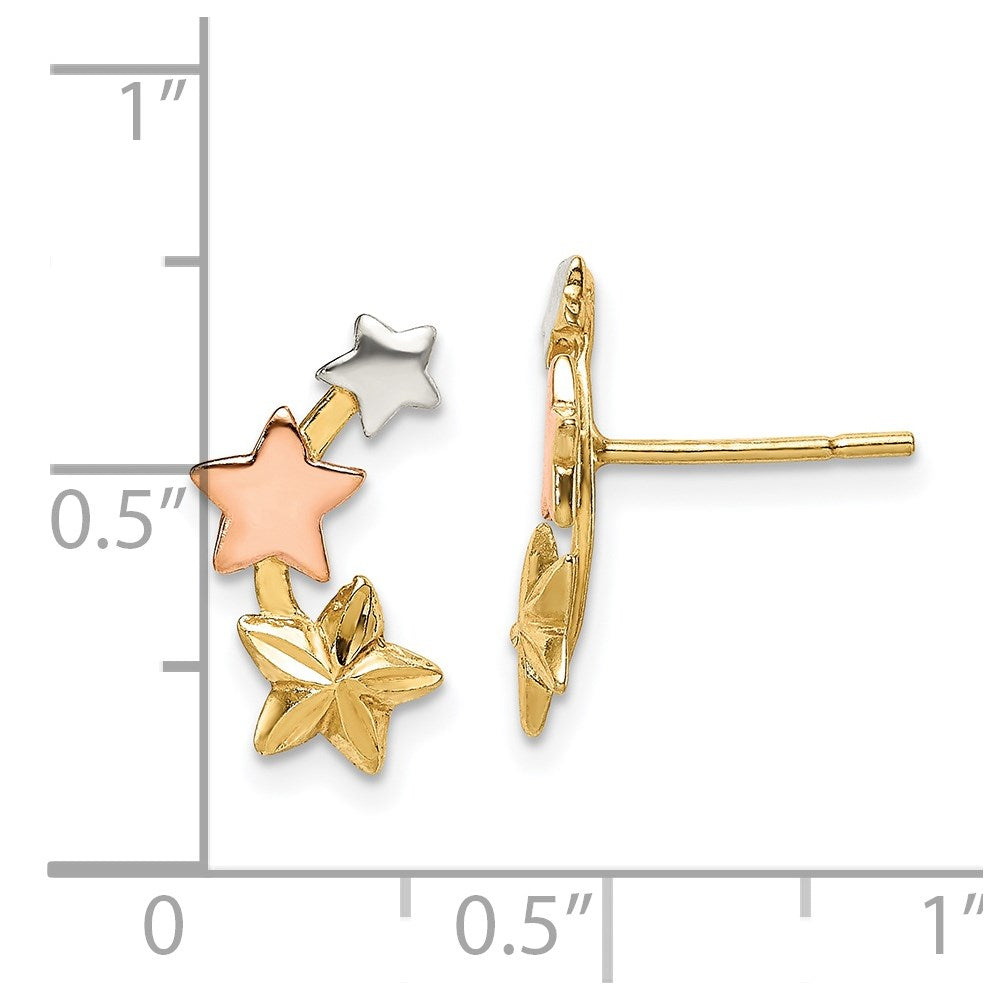 Sterling Silver And Flash Yellow Rose Gold Plated Star Earrings