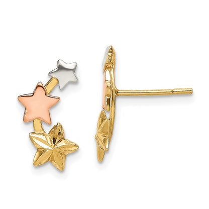 Sterling Silver And Flash Yellow Rose Gold Plated Star Earrings