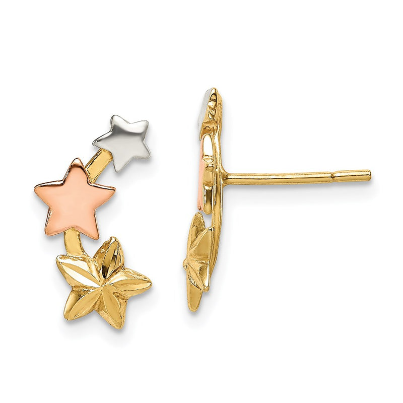 Sterling Silver And Flash Yellow Rose Gold Plated Star Earrings