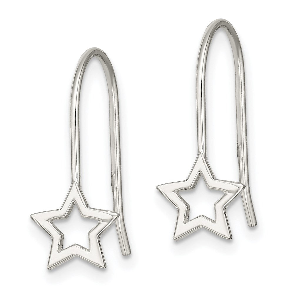 Sterling Silver Cut-Out Star Shepherd Hook Earrings