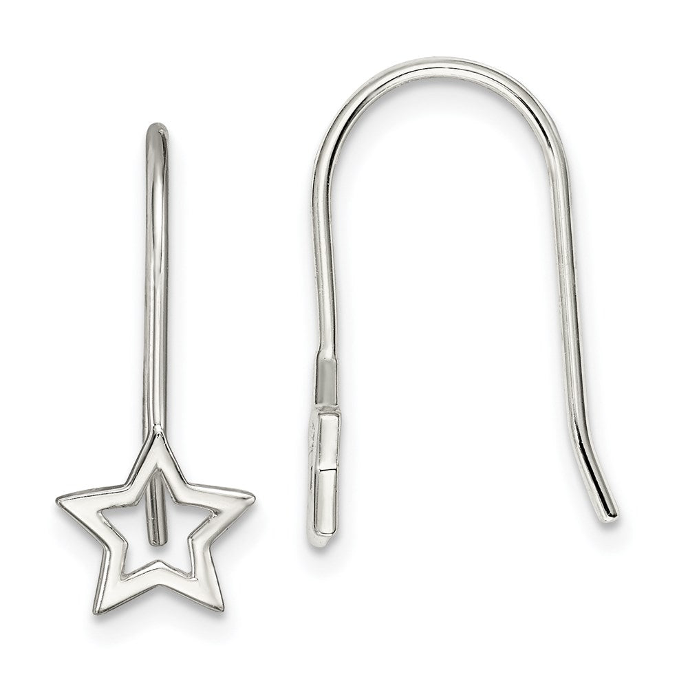 Sterling Silver Cut-Out Star Shepherd Hook Earrings