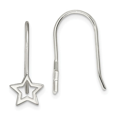 Sterling Silver Cut-Out Star Shepherd Hook Earrings