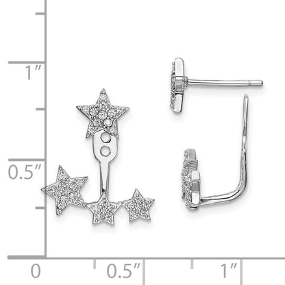 Sterling Silver Rhodium-Plated Cz Stars Front & Back Post Earrings