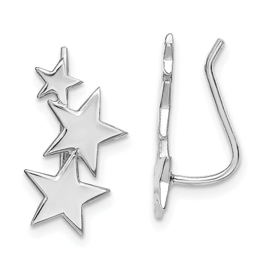 Sterling Silver Rh-Plated Polished Graduating Stars Ear Climber Earrings