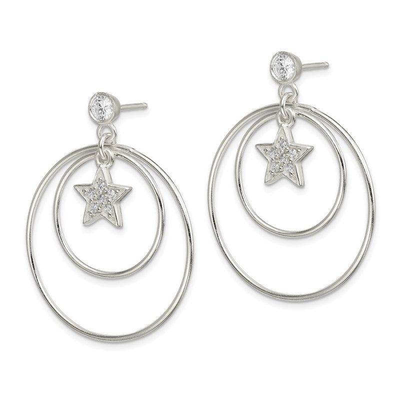 Sterling Silver Polished Cz Star Orbiting Circles Drop Post Earrings