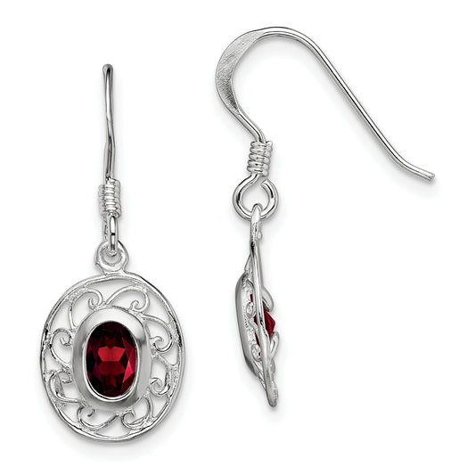 Sterling Silver Rhodium-Plated Fancy Garnet Earrings