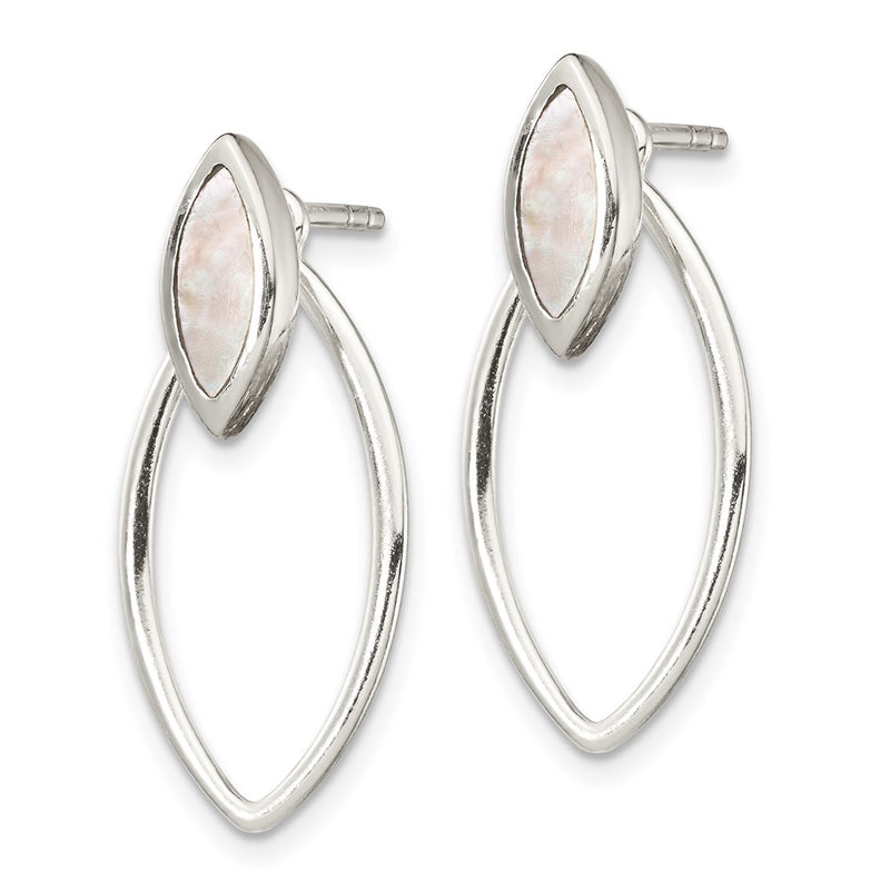 Sterling Silver Polished Marquise Shaped Mother Of Pearl W/ Earring Jacket Post Dangle Earrings