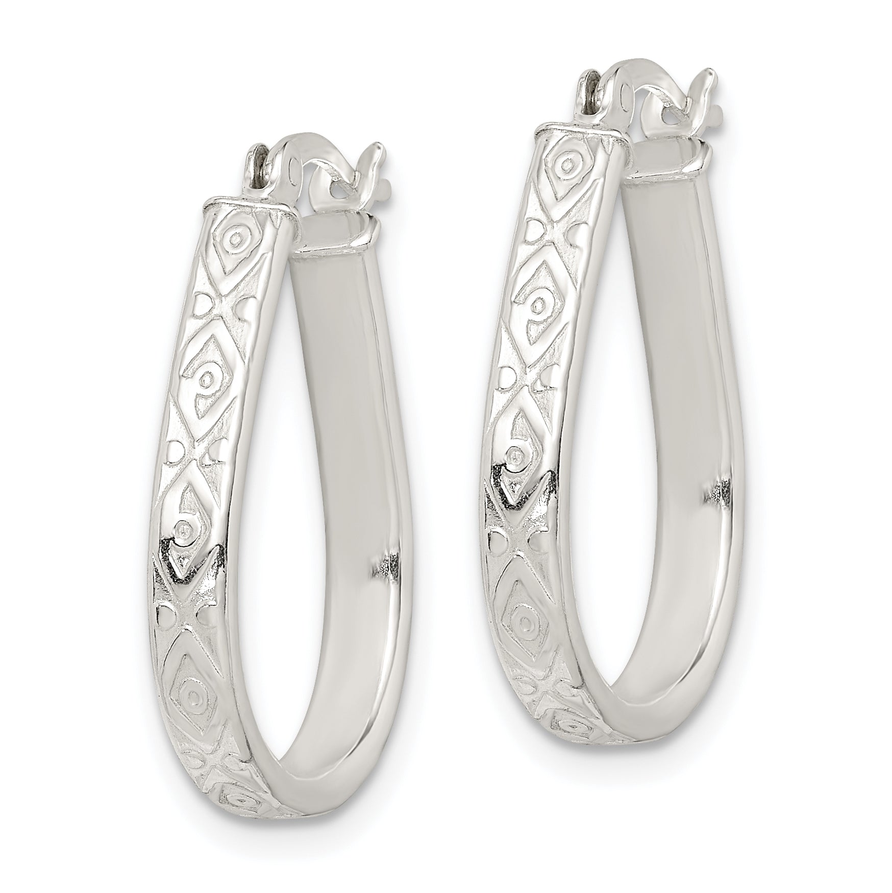 Sterling Silver Patterned 3mm Teardrop Hoop Earrings