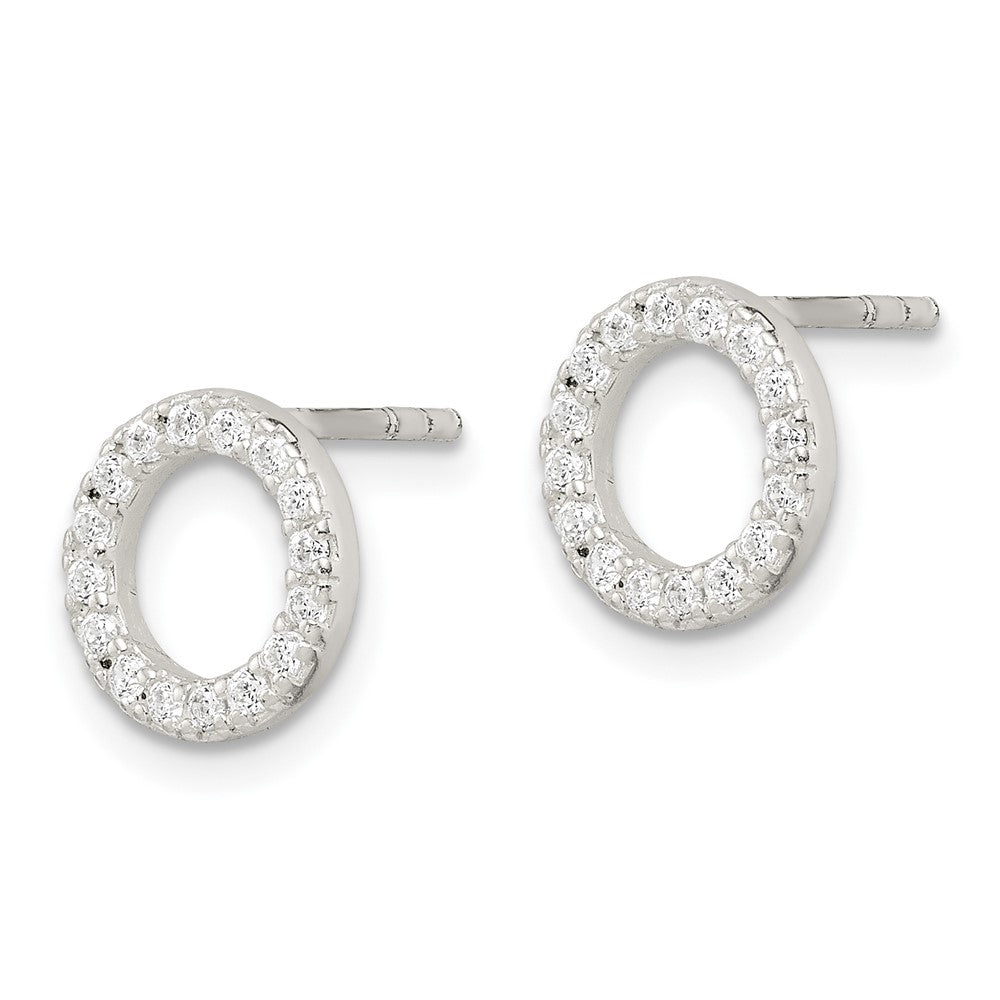 Sterling Silver Polished Cz Circle Post Earrings