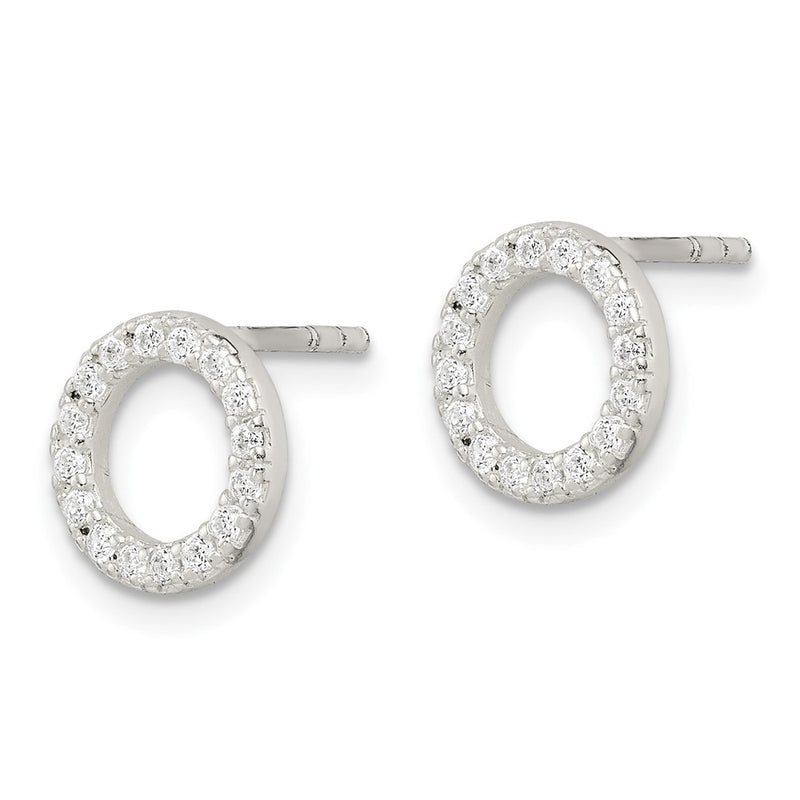 Sterling Silver Polished Cz Circle Post Earrings