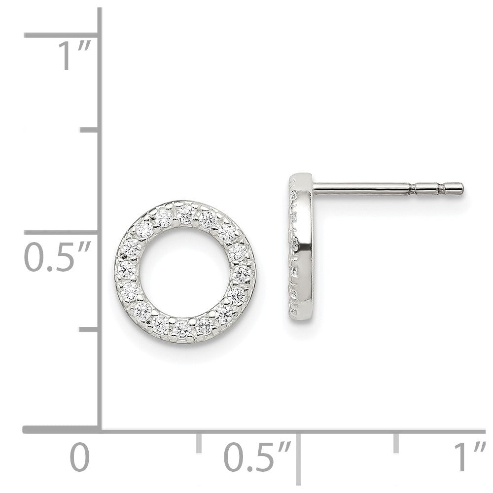 Sterling Silver Polished Cz Circle Post Earrings