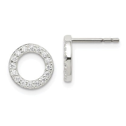 Sterling Silver Polished Cz Circle Post Earrings
