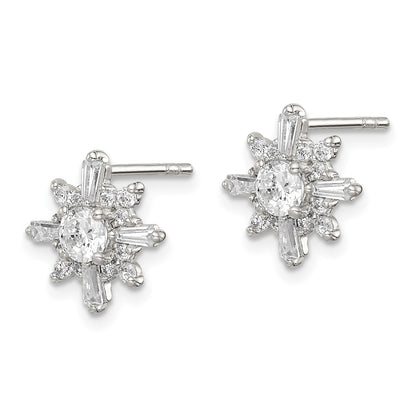 Sterling Silver Polished Cz Snowflake Post Earrings