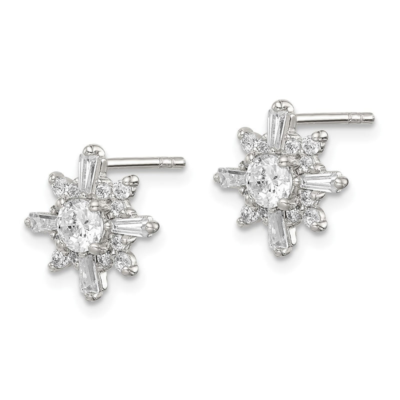 Sterling Silver Polished Cz Snowflake Post Earrings