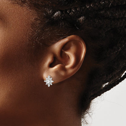 Sterling Silver Polished Cz Snowflake Post Earrings