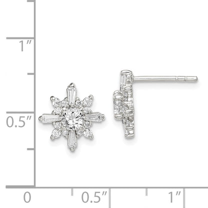 Sterling Silver Polished Cz Snowflake Post Earrings