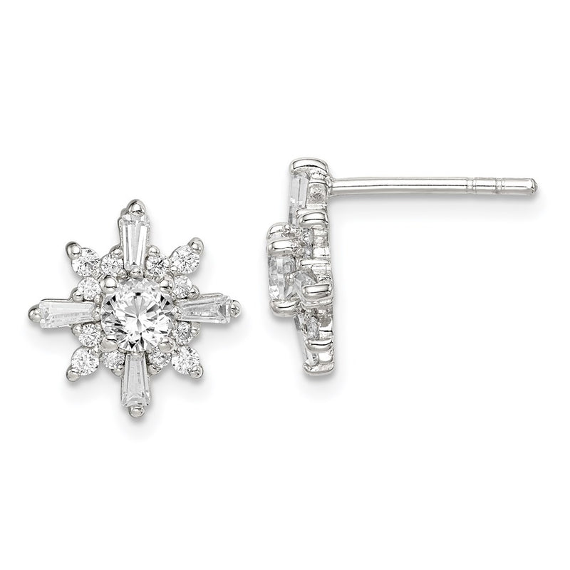 Sterling Silver Polished Cz Snowflake Post Earrings