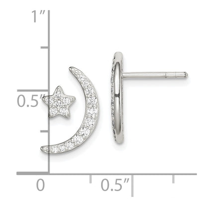Sterling Silver Polished Cz Moon And Star Post Earrings