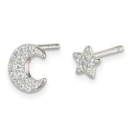 Sterling Silver Cz Moon And Star Earrings