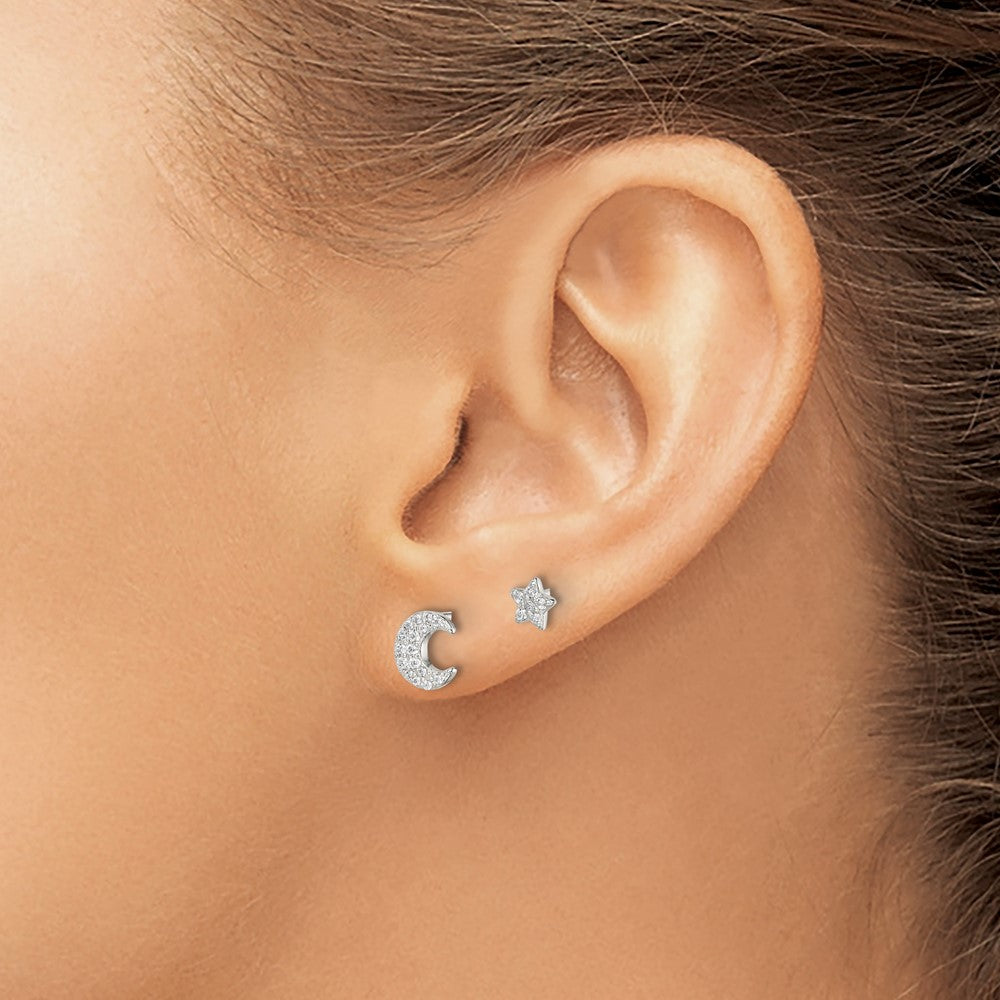 Sterling Silver Cz Moon And Star Earrings