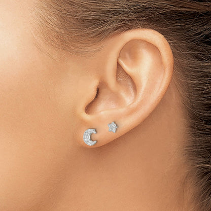 Sterling Silver Cz Moon And Star Earrings