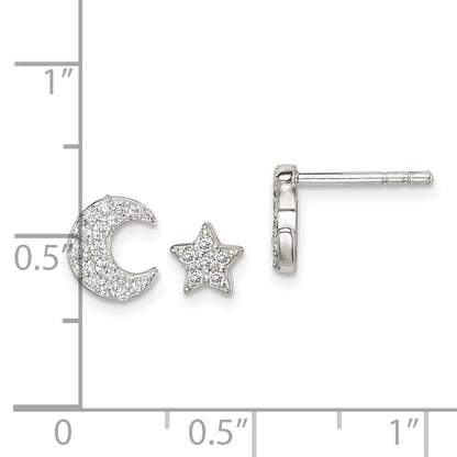 Sterling Silver Cz Moon And Star Earrings