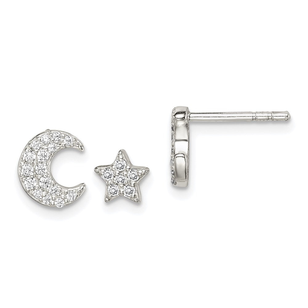 Sterling Silver Cz Moon And Star Earrings
