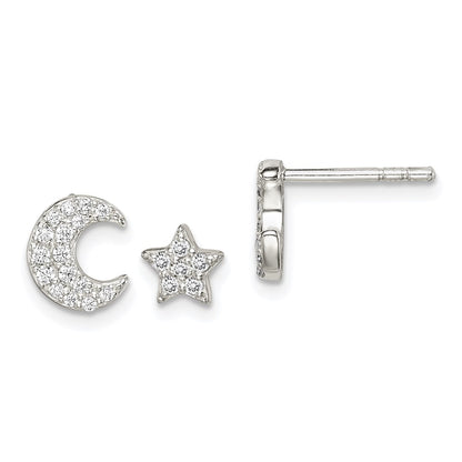 Sterling Silver Cz Moon And Star Earrings