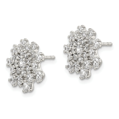 Sterling Silver Cz Cluster Post Earrings