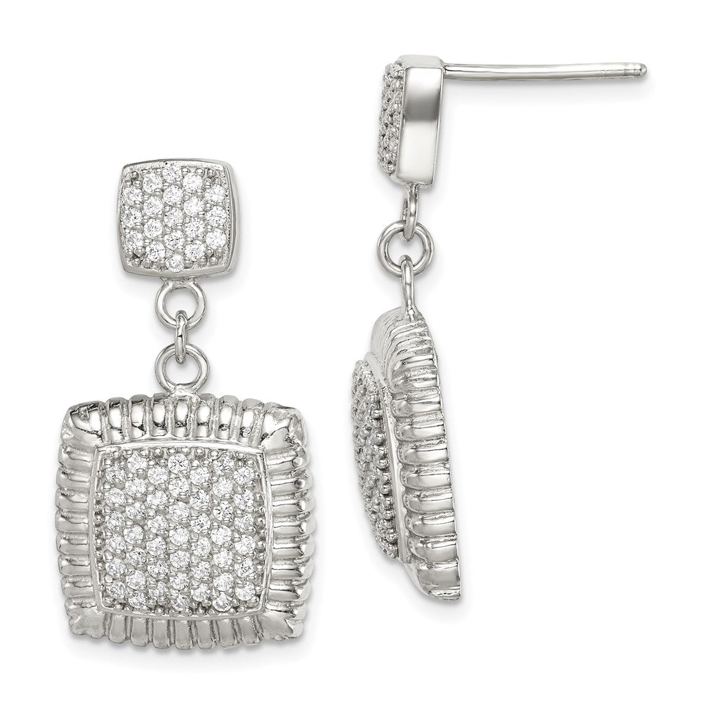 Sterling Silver Cz Square Dangle Earrings