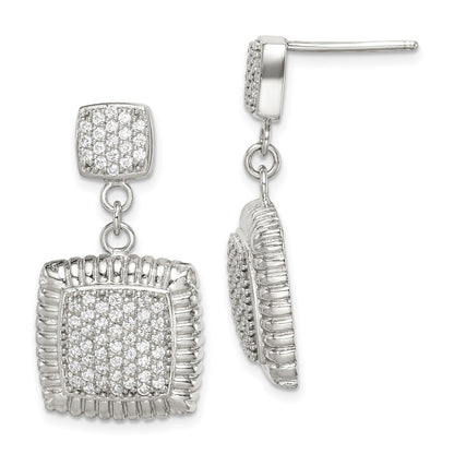 Sterling Silver Cz Square Dangle Earrings