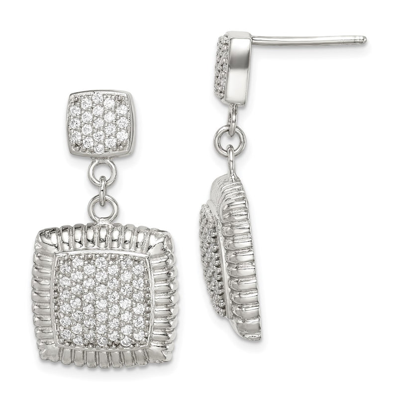 Sterling Silver Cz Square Dangle Earrings