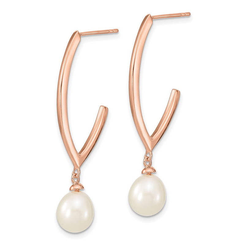 Ss/Gold Plated Sterling Silver Rose-Tone 18K Flash-Plated 8-9mm Rice Fwc Pearl Earrings