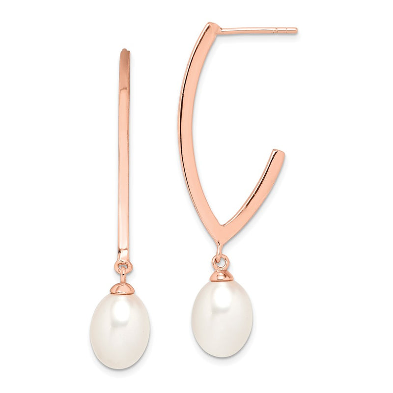 Ss/Gold Plated Sterling Silver Rose-Tone 18K Flash-Plated 8-9mm Rice Fwc Pearl Earrings